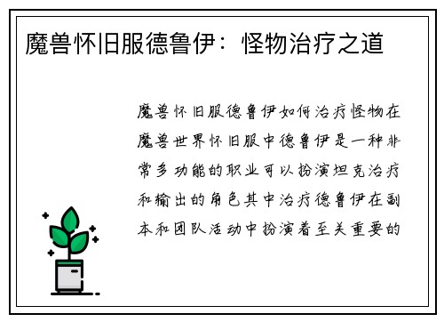 魔兽怀旧服德鲁伊：怪物治疗之道